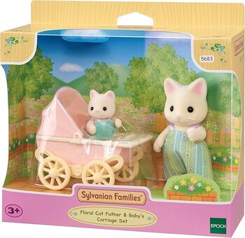 CONJUNTO CARRINHO DE BEBE - PAPAI E BEBE GATOS PRIMAVERA - SYLVANIAN FAMILIES
